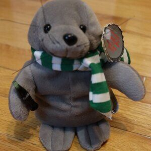Coca-Cola Bean Bag Plush Seal Green Stripe Scarf 1997 One Size